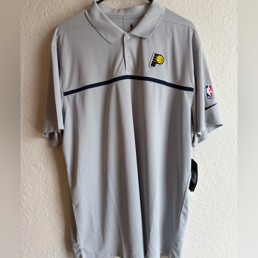 NWT Indiana Pacers Nike Gray Dri Fit Coaches Polo - Men’s XL
